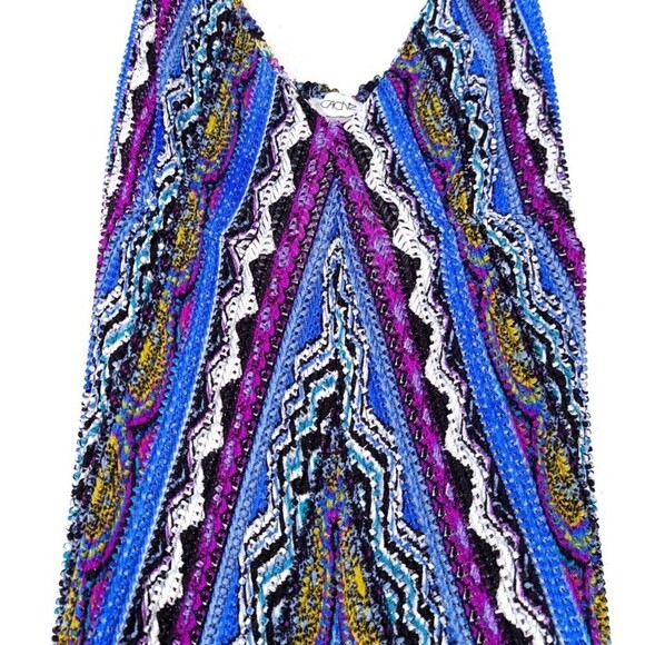 CACHE Plisse Point Stripe Geometric Print Cami Maxi Dress Boho Cobalt Blue Small - Picture 5 of 11